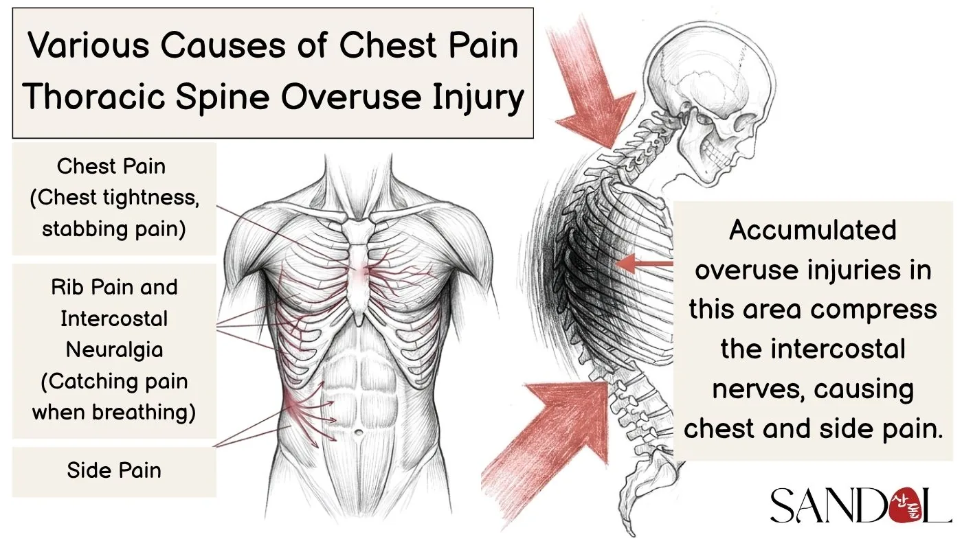 The mechanical cause of chest-area pain: thoracic overuse injury