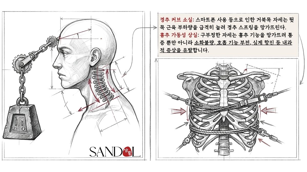 목과 흉추의 붕괴로 시작되는 머리 얼굴의 통증