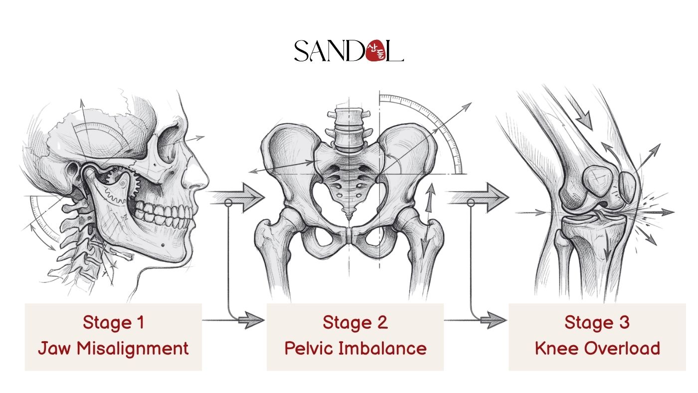 Pelvic and lower-limb pain that originates in the jaw