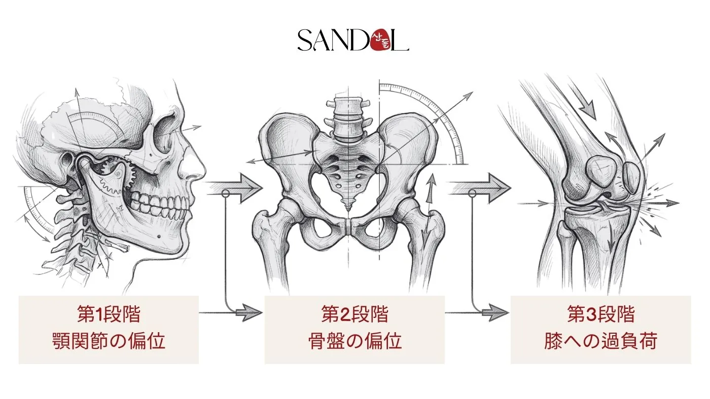 顎に端を発する骨盤と下肢の痛み