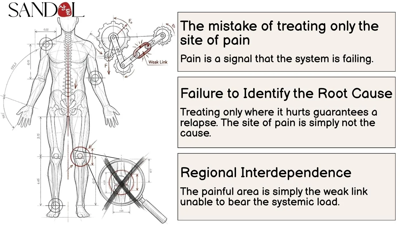 A message that we should look at the root cause rather than chase only the results of pain