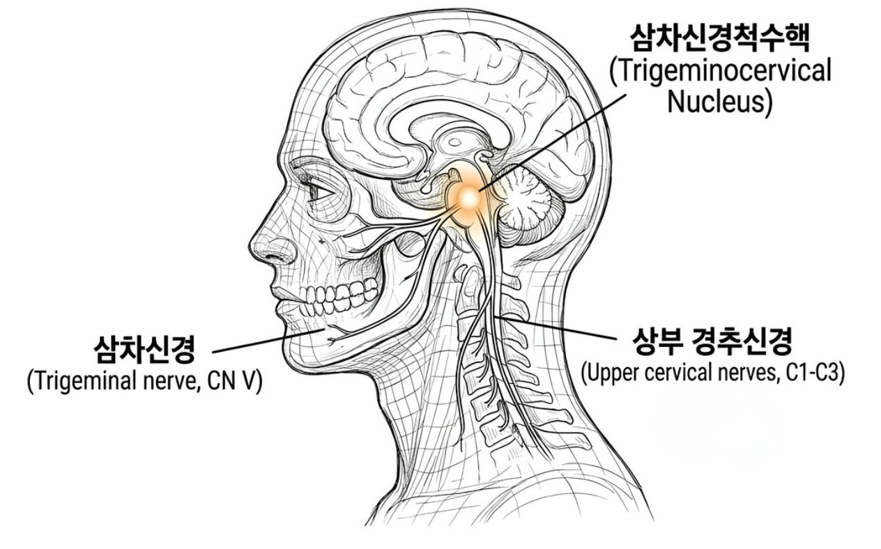 턱과 목이 만나는 뇌 속 교차로 — 삼차신경–경추 수렴부