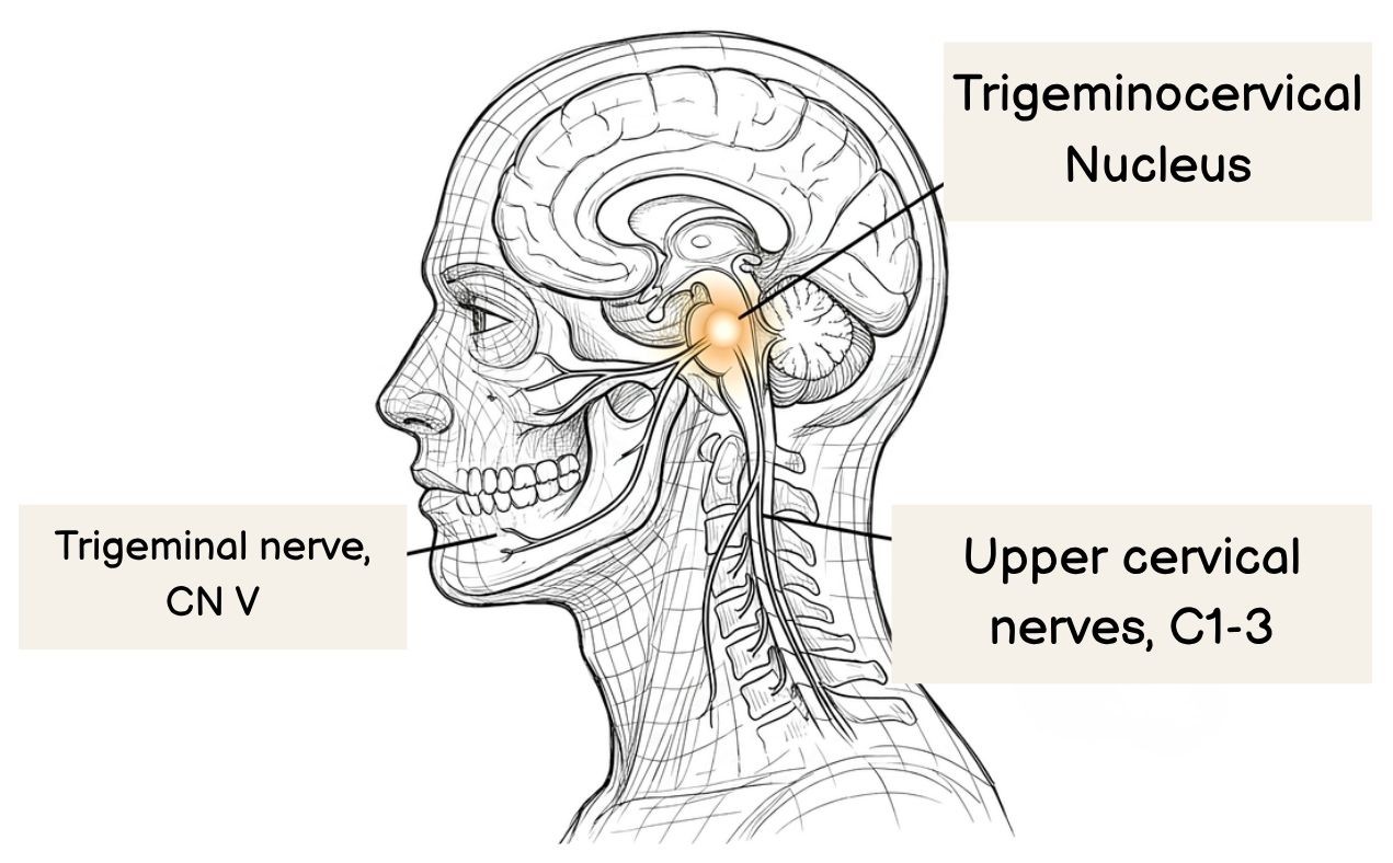 The crossroads inside the brain where jaw and neck meet — the trigeminocervical convergence